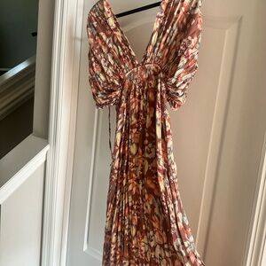 Timing Red and Brown Puff Sleeve Maxi Dress